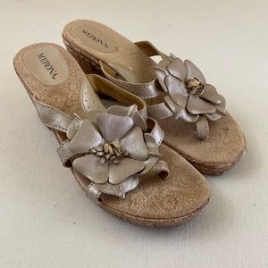 Merona Champagne gold cork mules